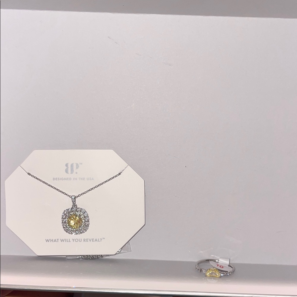 Bomb Party Lemon CZ Necklace and Ring Sz 10